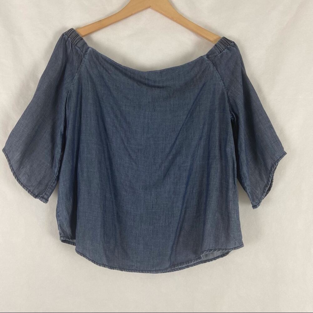 Chicos Black Label Chambray Off Shoulder Top Size #1 = Small - Picture 5 of 9